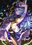  animal_ears arm_up armpits black_legwear blue_hair breasts bunny_ears erune ferry_(granblue_fantasy) gloves granblue_fantasy hong_(white_spider) large_breasts long_hair looking_at_viewer open_mouth revision sideboob solo sword thighhighs wavy_hair weapon yellow_eyes 