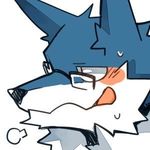  anthro black_nose blue_fur blush canine eyewear fur glasses licking licking_lips male mammal multicolored_fur rpbbw simple_background smile sweat tongue tongue_out white_background wolf 