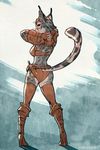  amber_eyes breasts butt clothed clothing dagger feline female fingerless_gloves gloves high_heeled_boots khajiit looking_back mammal melee_weapon nakanoart skimpy solo tagme the_elder_scrolls video_games weapon 