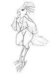  anthro anthrofied beady_eyes breasts digitigrade feathers female guoh monochrome nintendo nude oricorio pok&eacute;mon pubes sensu_oricorio simple_background solo talons video_games white_background wide_hips wings 