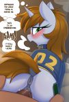  2019 anus blush brown_hair calamity_(fallout_equestria) cutie_mark duo embarrassed equine fallout fallout_equestria fan_character female green_eyes hair horn horse littlepip male male/female mammal moan my_little_pony penetration pony sex shinodage solo_focus text thought_bubble unicorn vaginal vaginal_penetration video_games 