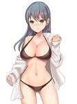  bad_id bad_pixiv_id bikini breasts cleavage dress green_eyes grey_hair highres kokouno_oyazi long_hair medium_breasts original solo standing swimsuit 