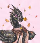  autumn_leaves cloak clothing dragon female flight_rising flower fur gem invalid_color nocturne pink_background pink_eyes plant scale simple_background srnecka 