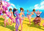  abs absurdres adapted_costume afterimage angry arm_cannon arms_behind_head ass bangs bare_shoulders beach beads biceps bikini black_hair black_swimsuit blue_bikini blue_sky blush braid breasts breasts_apart brown_eyes brown_hair carlos_javier character_name clenched_hand closed_mouth cloud cloudy_sky collarbone d.va_(overwatch) dark_skin dated day earrings eyebrows eyebrows_visible_through_hair facepaint facial_mark fingernails flip-flops forehead_jewel from_behind from_side gatling_gun groin gun hair_bun hair_ornament hair_stick hair_tie hair_tubes hand_up hands_on_lap highres huge_filesize jewelry large_breasts leg_up lips long_hair medium_breasts mei_(overwatch) meka_(overwatch) midriff multiple_girls multiple_persona muscle muscular_female navel ocean one-piece_swimsuit open_mouth outdoors overwatch partially_submerged pharah_(overwatch) pink_bikini pink_hair pink_lips pink_swimsuit plump ponytail purple_skin red_lips sand sandals shadow short_hair side_braids sidelocks signature sitting sky smile soles spiked_hair sports_bikini standing standing_on_one_leg strap_gap string_bikini swimsuit symmetra_(overwatch) teeth thighs tiptoes toenails tracer_(overwatch) track_uniform untied untied_bikini wading water watermark waves weapon web_address whisker_markings widowmaker_(overwatch) yellow_bikini yellow_eyes yellow_swimsuit zarya_(overwatch) 