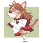  animal_ears brown_hair closed_eyes dress furrification furry imaizumi_kagerou jumping long_hair long_sleeves onikobe_rin parody peanuts smile snout solo style_parody tail touhou wide_sleeves wolf wolf_ears wolf_tail 