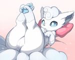  1girl alolan_vulpix ass blue_eyes fox furry lying nintendo nude pata pillow pokemon pokemon_sm pussy solo tail vulpix 