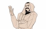  avatar_(series) bad_id bad_twitter_id beard blackwatch_reyes crossed_arms facial_hair gloves hand_up hood hooded_jacket jacket long_sleeves male_focus monochrome mustache overwatch parody pose reaper_(overwatch) shirt simple_background solo the_legend_of_korra turtleneck upper_body white_background 