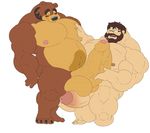 4_toes animal_genitalia anthro balls barefoot bear beard belly biceps big_biceps big_penis black_eyes black_nose blush brown_fur brown_hair brubearbrown cum cum_on_penis cum_on_self duo erection eyewear facial_hair front_view fur glasses hair hand_on_chest hand_on_penis hi_res huge_penis human humanoid_penis hyper hyper_penis male male/male mammal manly mature_male muscular muscular_male nipples nude open_mouth partially_retracted_foreskin pecs penis pose precum presenting relaxing simple_background size_difference smaller_male standing teeth thick_penis toes tongue uncut vein veiny_penis white_background 