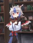  bird_wings blue_hair book head_wings highres holding holding_book horns kibisake multicolored_hair red_eyes silver_hair solo tokiko_(touhou) touhou two-tone_hair wide_sleeves wings 