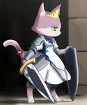  armor artist_request cat crown furry green_eyes shield sword 