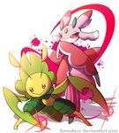  amadere ambiguous_gender antennae anthro arm_blades arthropod black_eyes duo flora_fauna green_body insect leavanny lurantis mantis msntis nintendo pink_body pink_eyes plant pok&eacute;mon red_eyes red_sclera semi-anthro simple_background video_games white_background white_body 