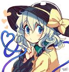  2016 \m/ bangs blouse blue_eyes blush bow collar dated eyebrows frilled_shirt_collar frills hair_between_eyes hat hat_bow heart heart_of_string iroyopon komeiji_koishi looking_at_viewer parted_lips shirt short_hair signature silver_hair simple_background sketch solo thick_eyebrows touhou upper_body white_background wide_sleeves yellow_shirt 
