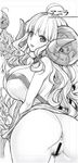  anila_(granblue_fantasy) anus ass bar_censor bare_shoulders breasts censored draph eyebrows eyebrows_visible_through_hair granblue_fantasy greyscale horns large_breasts long_hair monochrome mushi024 pubic_hair pussy sheep_horns solo 