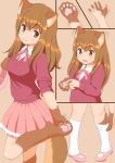  2019 animal_humanoid barefoot blush breasts canid canid_humanoid canine canine_humanoid clothed clothing comic dog_humanoid female footwear human_to_anthro humanoid legwear mammal pawpads pigeon_toed ribbons roina shoes simple_background skirt socks solo standing surprise transformation undressing 