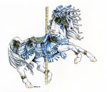  blue_eyes carousel equine hair heather_bruton horse male mammal pinecone ribbons saddle white_hair 