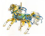  blonde_hair carousel equine flower hair heather_bruton horse male mammal plant ribbons saddle 