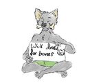  bone canine clothing crossed_legs eyes_closed fur grey_fur male mammal shorts sign sketch solo wolf wolfieboi 