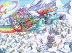  2015 applejack_(mlp) christmas equine female friendship_is_magic hat holidays horn horse mammal my_little_pony pegasus pinkie_pie_(mlp) pony ponyville rainbow rainbow_dash_(mlp) rarity_(mlp) santa_hat sonic_rainboom tears the-wizard-of-art traditional_media_(artwork) unicorn wings 