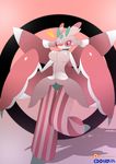  big_breasts blush breasts edo_nova female green_body lurantis nintendo patreon pattern_background pink_body pok&eacute;mon red_background red_body red_eyes shocked simple_background solo video_games white_body 