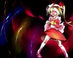  ascot blonde_hair dress flandre_scarlet frills hat kneehighs loafers looking_at_viewer mob_cap one_side_up oouso pigeon-toed red_dress red_eyes shoes solo standing touhou white_legwear wings 
