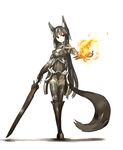  animal_ears bad_id bad_pixiv_id fire ganesagi highres long_hair magic original red_eyes solo sword tail thighhighs weapon 