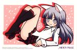  animal_ears cat_ears end_card hazuki_(tsukuyomi) highres izuna_yoshitsune kneehighs shirt skirt socks solo tsukuyomi_moonphase white_shirt 