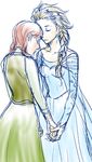  anna_(frozen) blonde_hair braid closed_eyes couple elsa_(frozen) frozen_(disney) holding_hands incest multiple_girls orange_hair siblings single_braid sisters sketch taro_(116taro) twin_braids yuri 