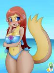  2016 anthro anthrofied basketgardevoir beach big_breasts bikini blush breasts brown_fur clothed clothing female fur hair looking_at_viewer mammal mongoose navel nintendo nipples open_mouth pok&eacute;mon pussy seaside sharp_teeth solo standing swimsuit teeth tongue translucent transparent_clothing video_games water wide_hips yungoos 