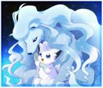  alolan_ninetales alolan_vulpix fang ninetales no_humans open_mouth pokemon pokemon_(creature) purple_eyes sparkle tsukiyo_(tempest_wolf) vulpix 