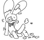  anthro black_and_white blush bow_tie breath lagomorph male mammal monochrome mr._bun-bun orgasm penis plushie rabbit simple_background sitting solo stuffing the_weaver toybox_pals 