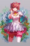  ahoge bad_id bad_pixiv_id brown_hair cardcaptor_sakura choker cowboy_shot dress faux_traditional_media feathered_wings flower frilled_dress frills fuuin_no_tsue green_eyes ibara_dance jpeg_artifacts kinomoto_sakura light_smile petticoat pink_choker puffy_short_sleeves puffy_sleeves short_sleeves single_thighhigh solo star star_choker thighhighs wand white_dress white_wings wings 