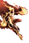  bodysuit boots dc_comics fire firestorm gloves glowing glowing_eyes highres male_focus naratani simple_background solo white_background yellow_eyes 
