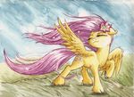 2013 cutie_mark equine female feral flower fluttershy_(mlp) friendship_is_magic hair long_hair mammal my_little_pony pegasus plant solo the-wizard-of-art traditional_media_(artwork) wings 