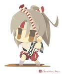  bow_(weapon) brown_eyes brown_hair chameleon_man_(three) chibi commentary_request flat_color headband kantai_collection no_lineart ponytail solo weapon white_background wide_sleeves zuihou_(kantai_collection) 