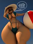  2016 3d_(artwork) abigail_roo anthro anthroanim ball beach_ball big_butt breasts brown_hair butt clothed clothing dialogue digital_media_(artwork) english_text female hair huge_butt kangaroo looking_at_viewer mammal marsupial navel open_mouth simple_background smile solo speech_bubble swimsuit text wide_hips 