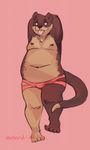  armpits blue_eyes brown_fur clothed clothing dipstick_tail fur immoral_wacha male mammal multicolored_tail mustelid nipples otter overweight solo standing tongue tongue_out underwear 