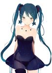  :d arms_behind_back bad_id bad_tumblr_id black_dress black_legwear black_panties blue_eyes blue_hair breasts cleavage collarbone dress earrings hair_ornament hair_scrunchie hairclip hatsune_miku jewelry long_hair looking_at_viewer lpip navel necklace off-shoulder_dress off_shoulder open_mouth panties scrunchie see-through single_thighhigh small_breasts smile solo star star_earrings stomach strapless strapless_dress thighhighs twintails underwear vocaloid 