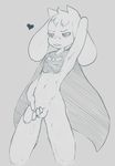  &lt;3 anthro asriel_dreemurr balls barefoot bottomless cape caprine clothed clothing cub finegan flaccid front_view goat greyscale humanoid_penis looking_at_viewer male mammal monochrome mostly_nude navel partially_retracted_foreskin penis pinup pose raised_arm slim solo uncut undertale video_games young 