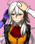  angry blush braid clenched_teeth commentary_request fate/grand_order fate_(series) hair_between_eyes hands long_hair long_sleeves looking_away olga_marie_animusphere out_of_frame petting pout pov pov_hands solo_focus sweatdrop tanaka_gorbachev tears teeth white_hair yellow_eyes 