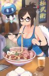  :t alcohol bandaid bandaid_on_arm baozi beer bowl bracelet breasts brown_hair camisole chopsticks cleavage cup drinking_glass eating egg food glasses hair_bun hair_ornament hair_stick hardboiled_egg highres holding holding_spoon jewelry large_breasts looking_at_viewer magister_(medical_whiskey) meat mei_(overwatch) noodles overwatch purple_eyes ramen shirt sitting solo spoon strap_gap table tablet tank_top taut_clothes taut_shirt 