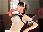  1boy 1girl 3d animated animated_gif black_hair censored character_request cum fellatio kenzsoft maid maid_headdress ribbon super_naughty_maid twintails 