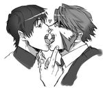  &lt;3 2boys character_request glasses kekkai_sensen kiss licking male_focus monochrome multiple_boys open_mouth sweat teeth tongue yaoi 