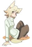  2014 amber_eyes anthro blonde_hair breasts canine clothed clothing female fluffy fluffy_tail fur hair looking_at_viewer mammal simple_background solo sweater tan_fur taracod white_background 