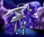  blue_eyes crazyaniknowit equine fan_character feathered_wings feathers female hair hooves horn looking_at_viewer mammal membranous_wings my_little_pony purple_hair smile solo standing winged_unicorn wings 