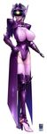  1girl breasts erect_nipples gun high_heel_boots large_breasts lipstick personification purple_hair shockwave_(transformers) solo transformers 