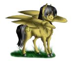  black_hair crazyaniknowit cutie_mark daring_do_(mlp) earthsong9405 equine eyebrows eyelashes feathered_wings feathers female feral friendship_is_magic fur grass grey_hair grey_hooves hair hooves looking_at_viewer mammal my_little_pony nude pegasus pink_eyes simple_background smile solo standing tan_feathers tan_fur white_hair wings 