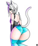  aevior animal_humanoid blue_eyes butt cat cat_humanoid clothing fan_character feline female hair humanoid knife legwear mammal panties silver_hair stockings thick_legs thick_thighs underwear voluptuous white_hair wide_hips 