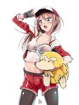  :o bad_id bad_pixiv_id bare_shoulders black_legwear blush breasts cleavage collarbone cowboy_shot female_protagonist_(pokemon_go) fingerless_gloves gen_1_pokemon gloves holding jacket leggings looking_afar medium_breasts nakatokung open_clothes open_jacket open_mouth pokemon pokemon_(creature) pokemon_go psyduck red_jacket red_shorts see-through shorts simple_background sketch sleeveless tank_top wet wet_clothes white_background 