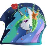  2016 aerostoner alpha_channel equine female feral flower friendship_is_magic fur hair hi_res horn horse looking_at_viewer mammal multicolored_hair my_little_pony plant pony portrait princess_celestia_(mlp) purple_eyes royalty simple_background smile solo transparent_background white_fur 