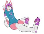  4_toes bottomless canine clothed clothing cogs90210 dog female foot_fetish foot_focus fur green_eyes hair husky izzie_(mattumby) mammal mattumby pink_fur purple_hair purple_paws reclining solo tagme toes 